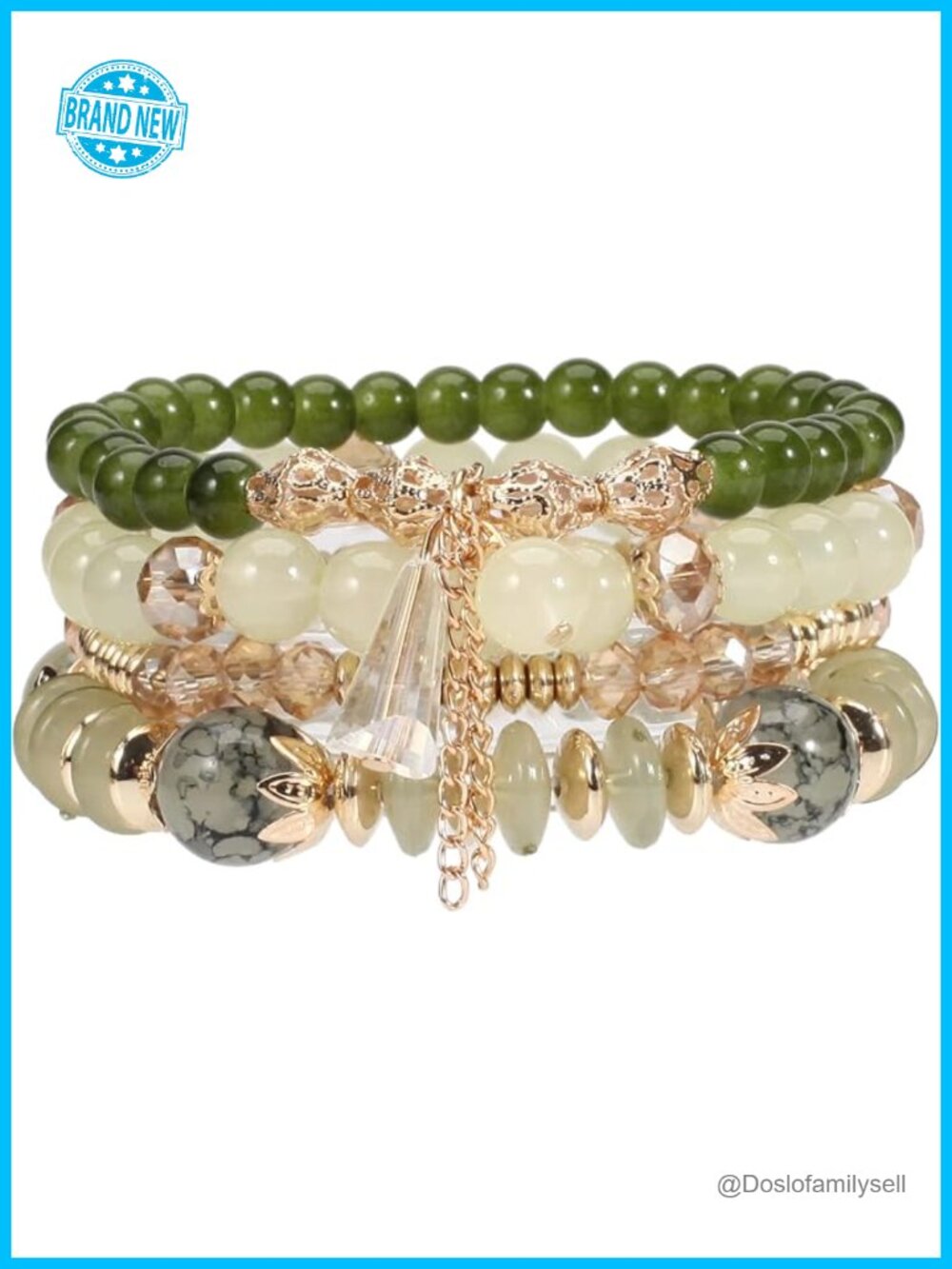 Bohemian Stackable Beaded Bracelets Set Crystal Glass Gold Plated Stretch
